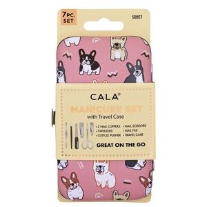 NEW Cala Pink Frenchie Bulldog Dog Puppy 7 Seven Piece Manicure Set Travel Case